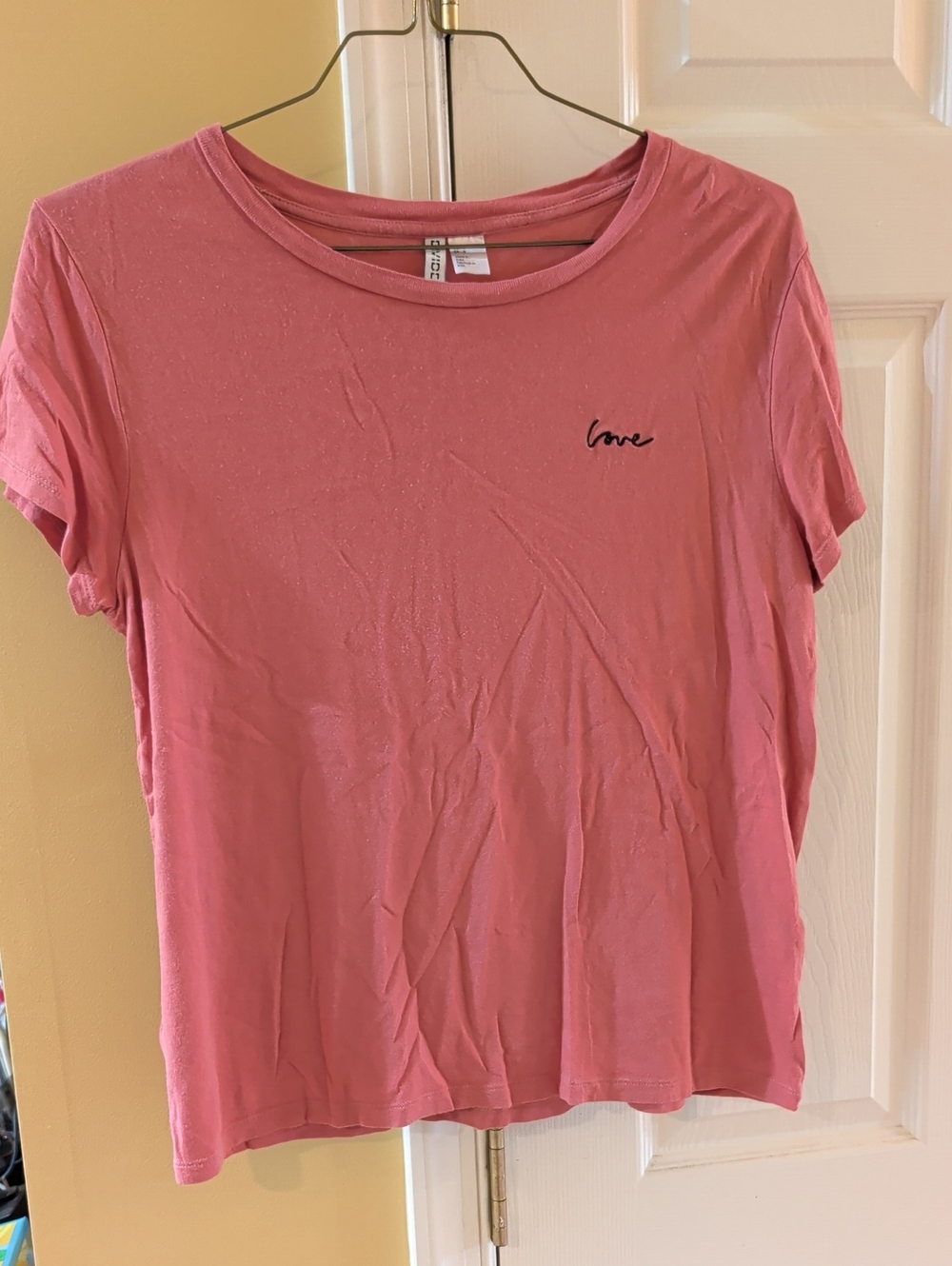 Women’s Pink Short-Sleeve Crewneck Tee - Love Embroidery